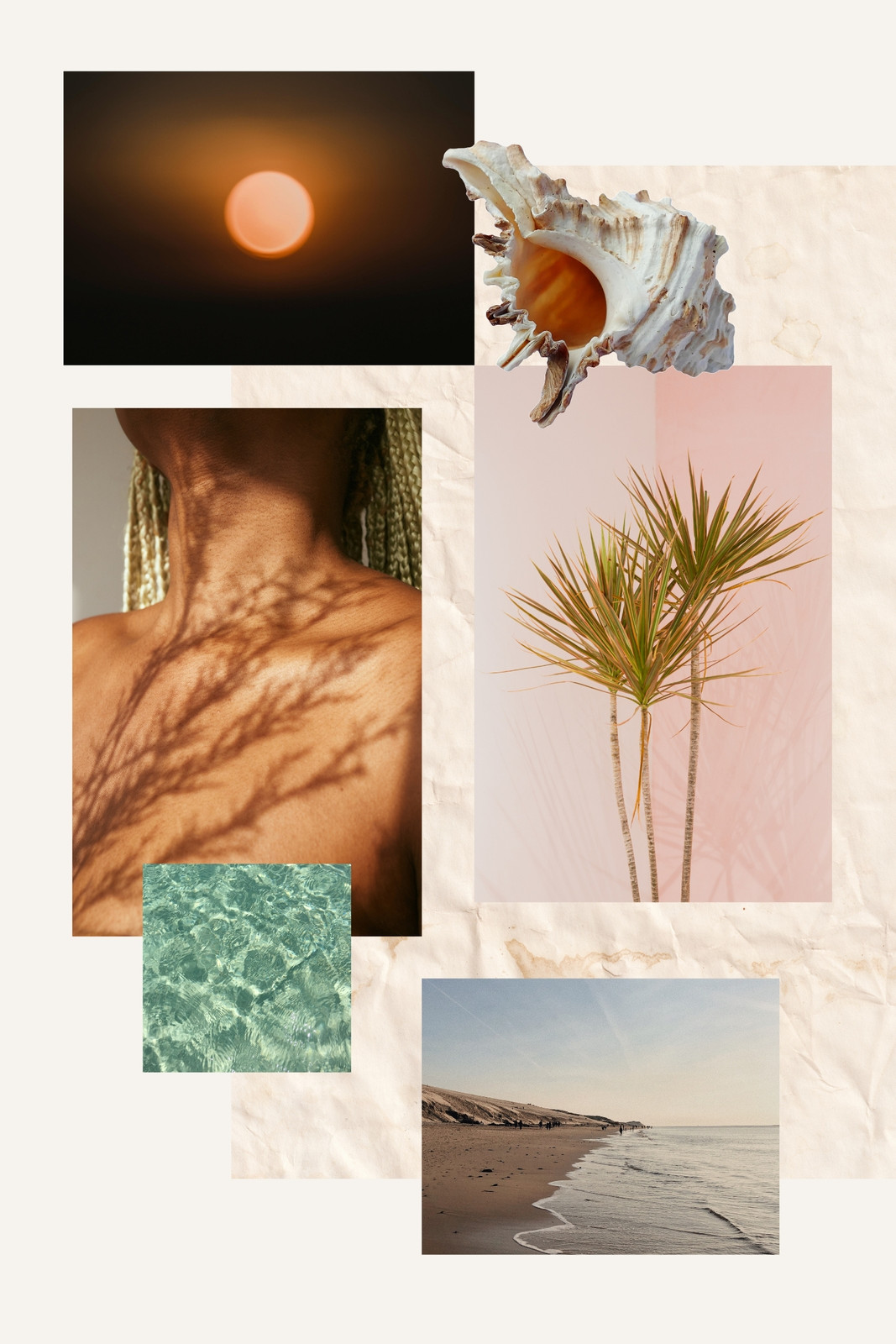 Creme Braun Modern Einfach Feminin Sommer Urlaub Moodboard Foto Collage 