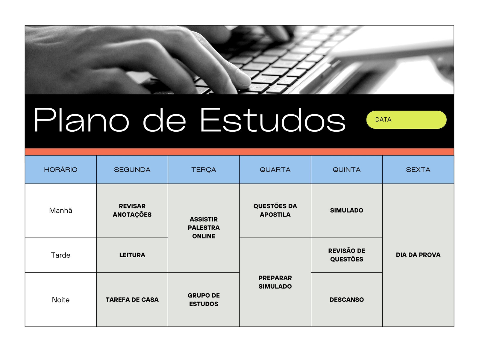 Gráfico de plano de estudos com estilo moderno dinâmico em preto branco e azul claro