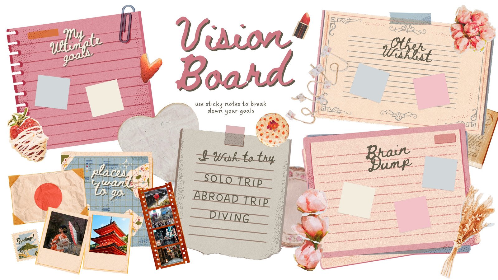 Pink Beige Scrapbook Style Vision Board Whiteboard