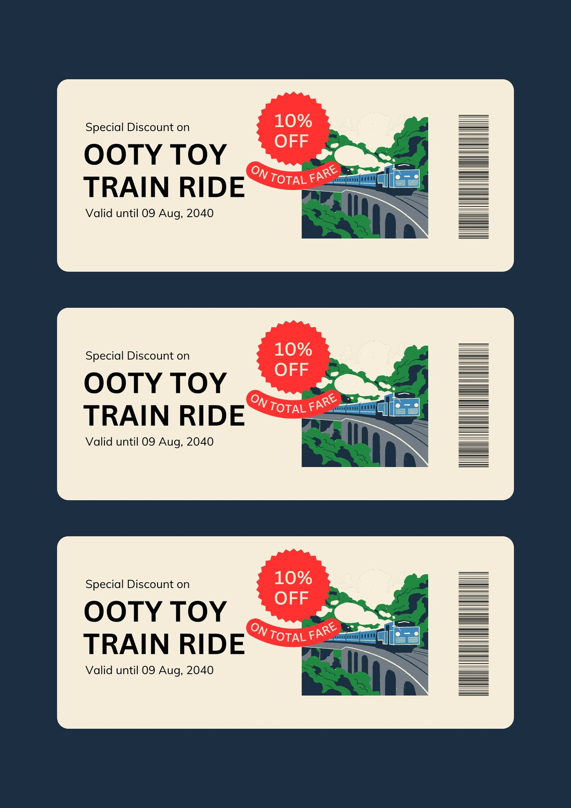 Red Beige and Green Illustrated Ooty Toy Train Ride Coupon