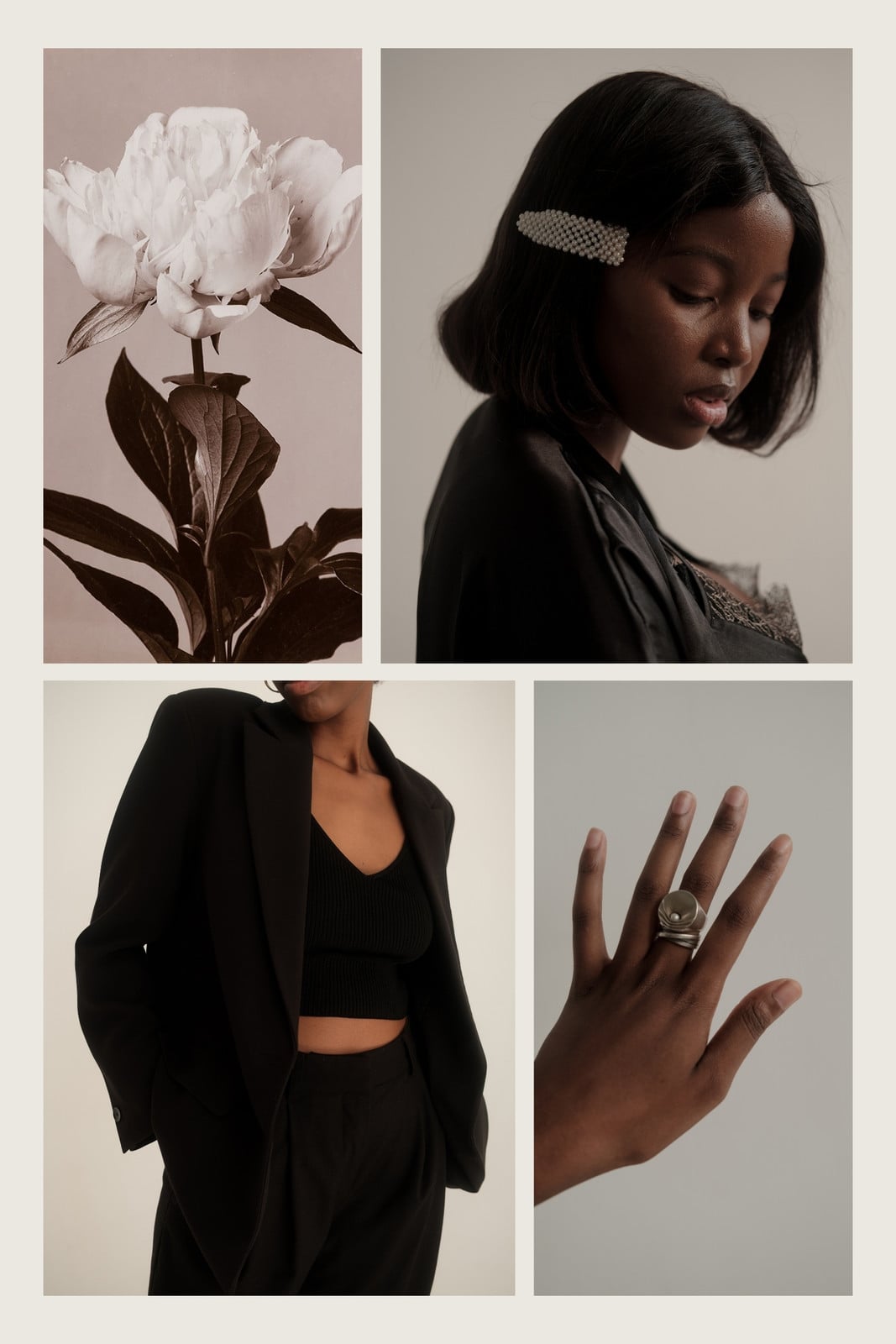 Creme Braun Schlicht Elegant Inspiration Mode Moodboard Foto Collage 
