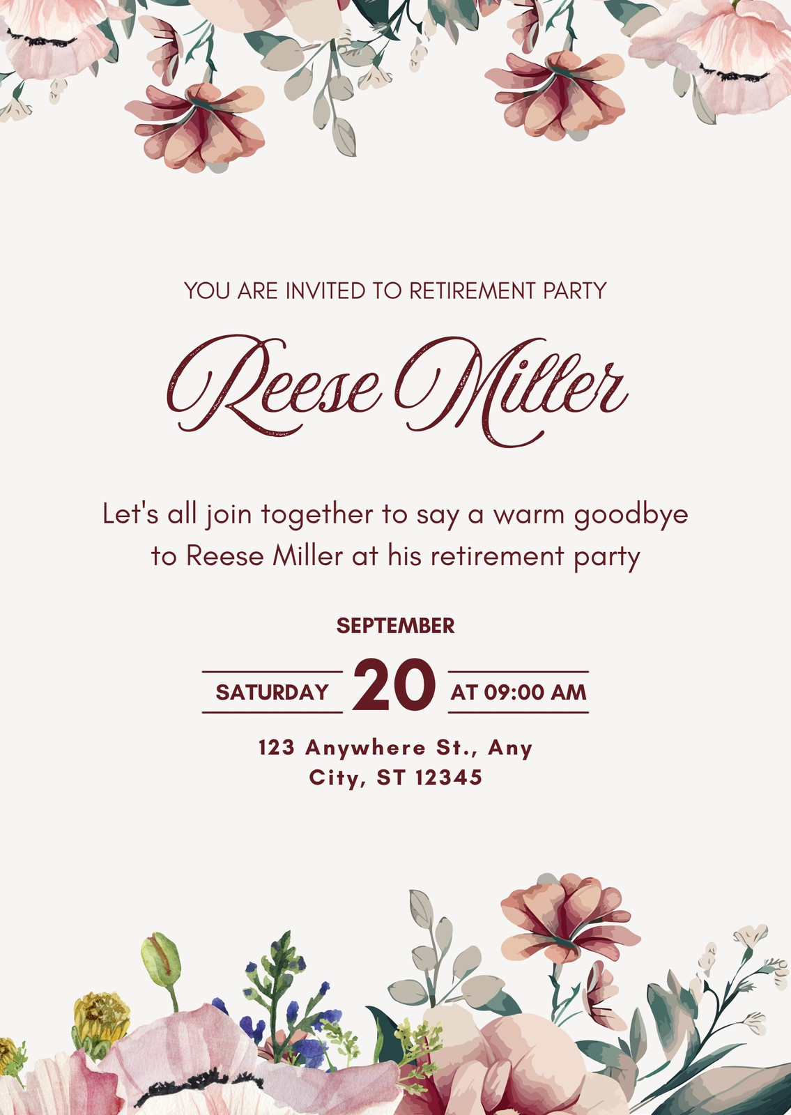 Pink Watercolor Retirement Party Invitation