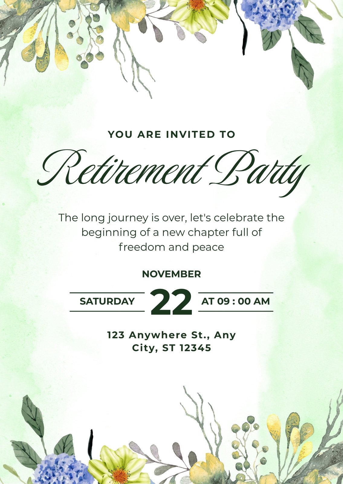 Green Watercolor Retirement Party Invitation