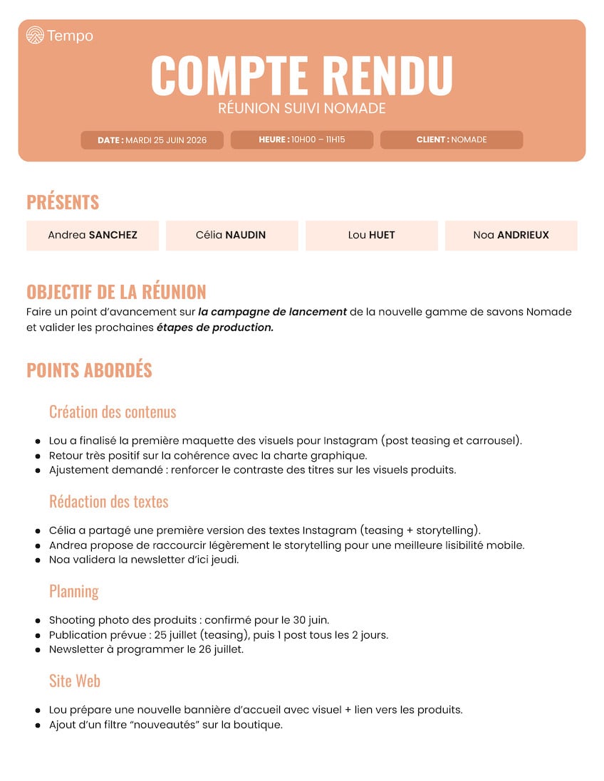 Compte Rendu Réunion Professionnel Simple Orange
