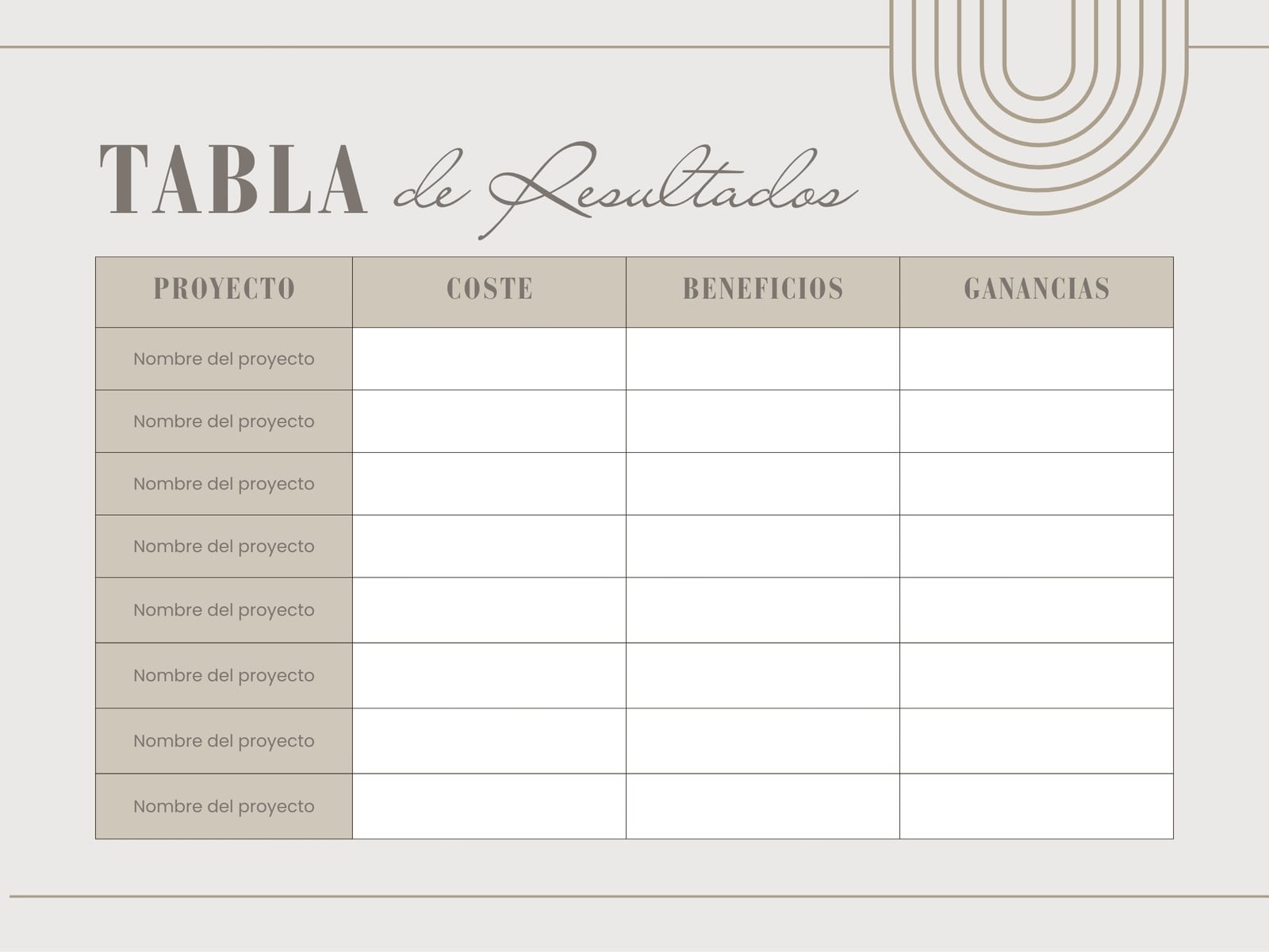 Tabla Cuadro Comparativo de Resultados Aesthetic Marrón