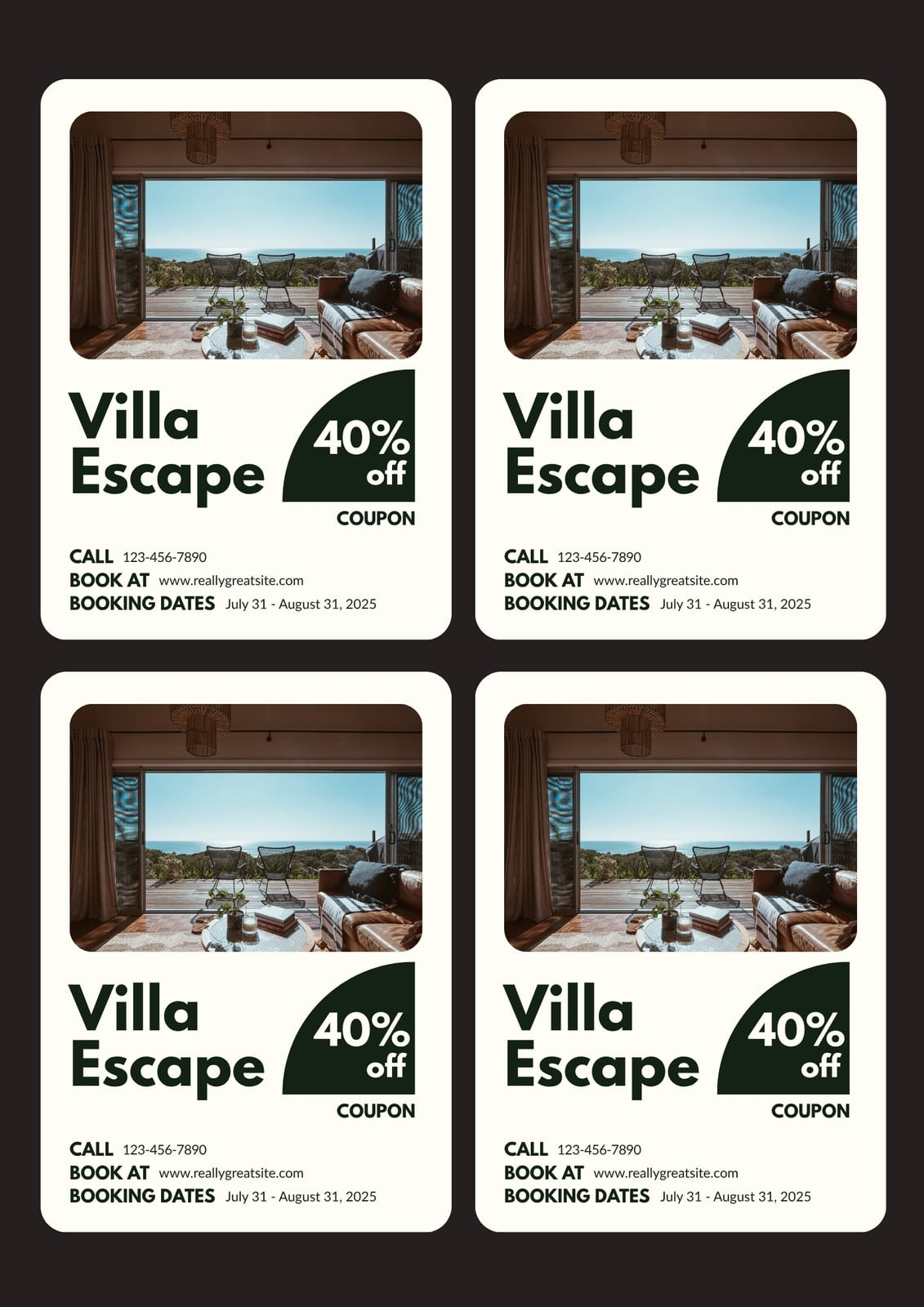 Neutral Modern Villa Escape Coupon A4