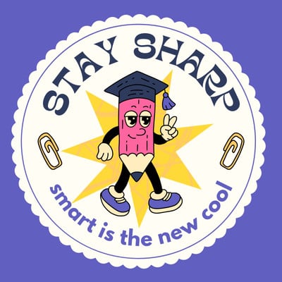 Playful School College Quote Cute Circle Sticker Canva template, purple and yellow