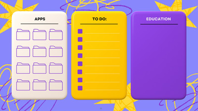 Playful Minimalist Organizer Desktop Wallpaper Canva template, violet and yellow