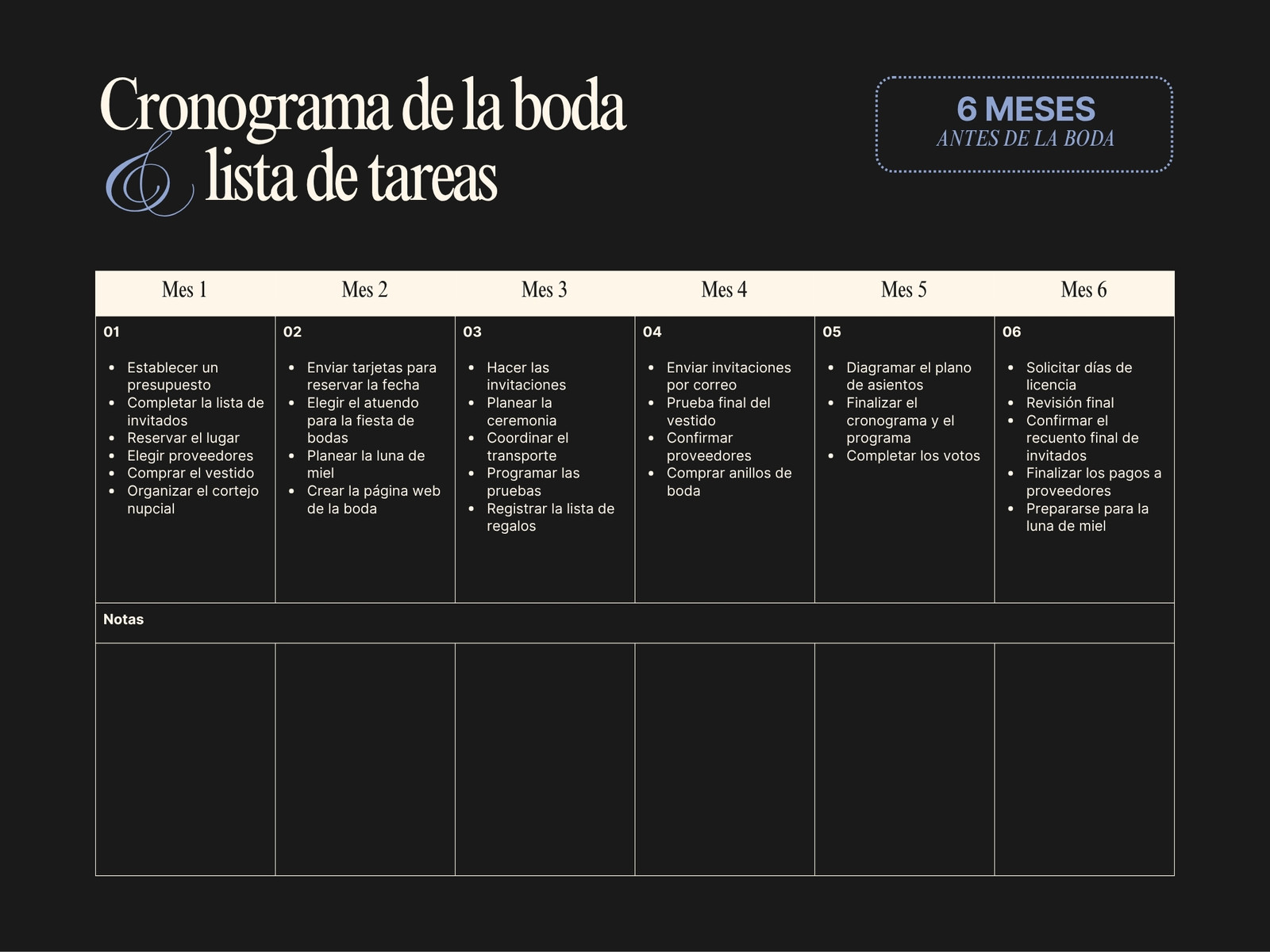 Gráfico de cronograma de la boda estilo tipográfico sencillo en negro violeta pastel y beige