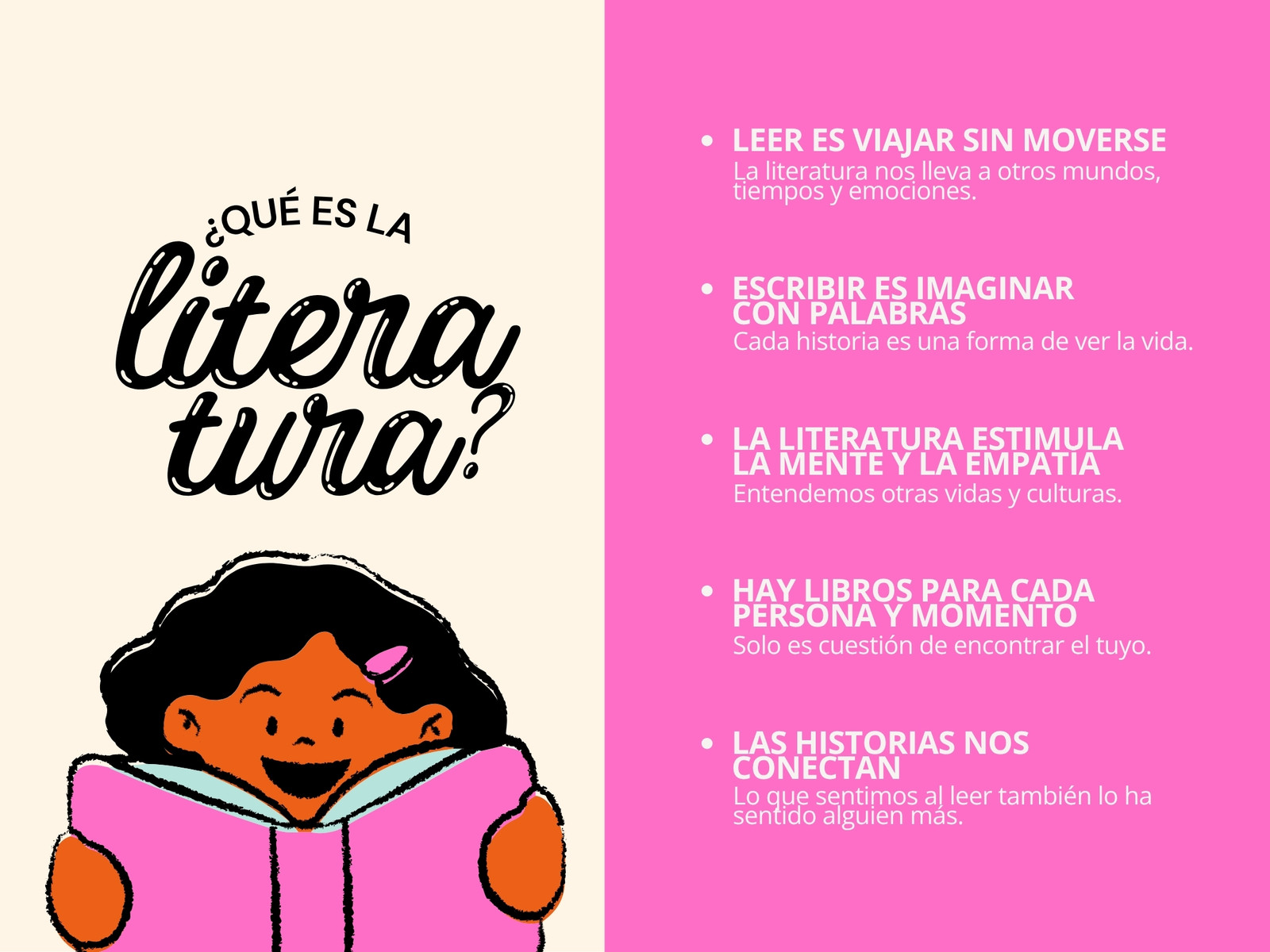 Gráfica de qué es la literatura ilustrativo rosa y amarillo