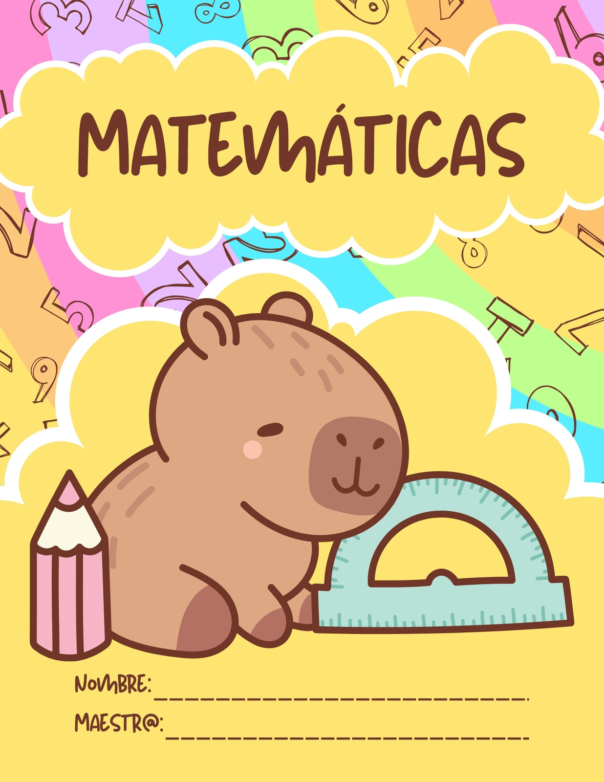 Portada de matemáticas - Cuaderno - Ilustrativa y amarilla