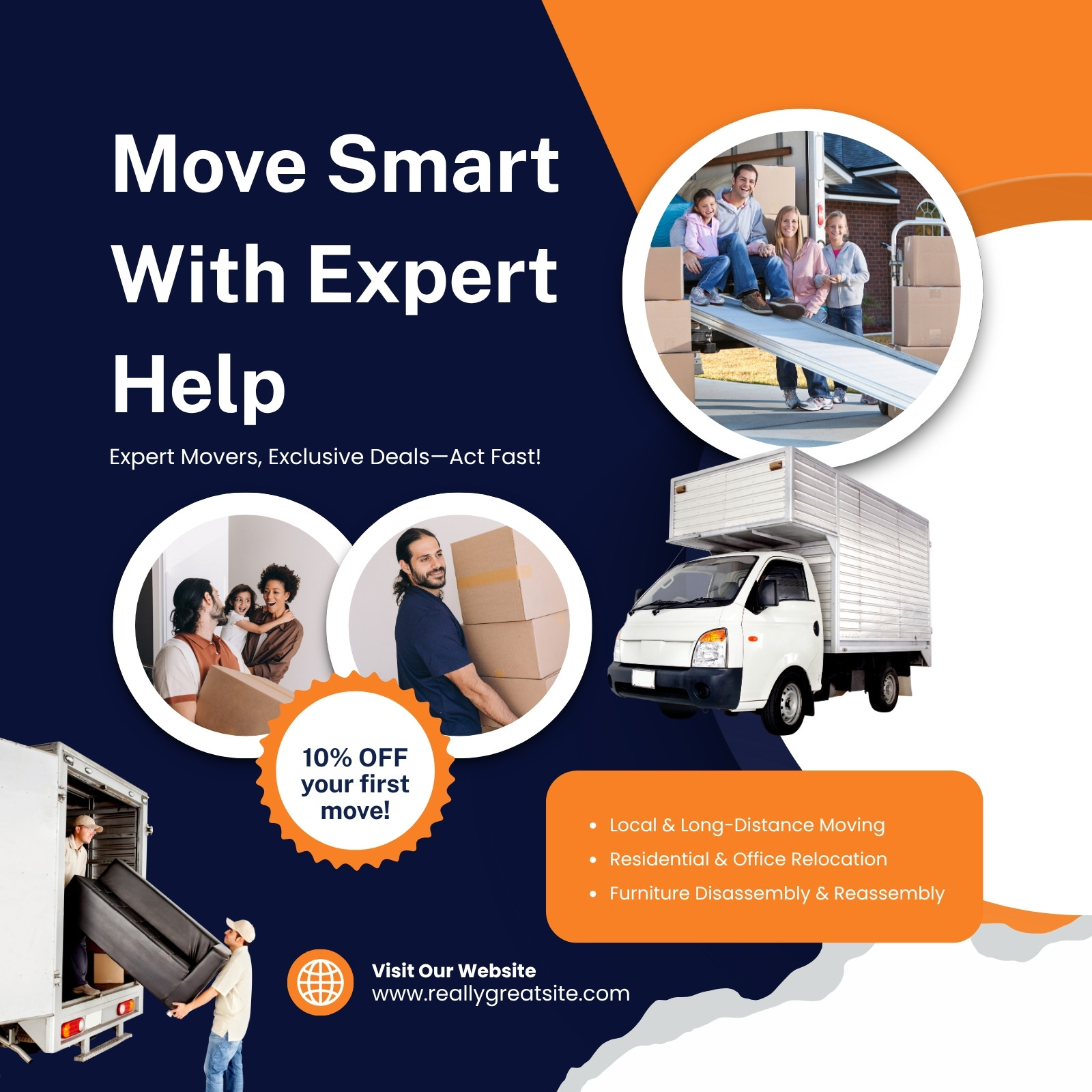Navy Orange And White Modern Move Smart With Expert Help Instagram Feed Ad