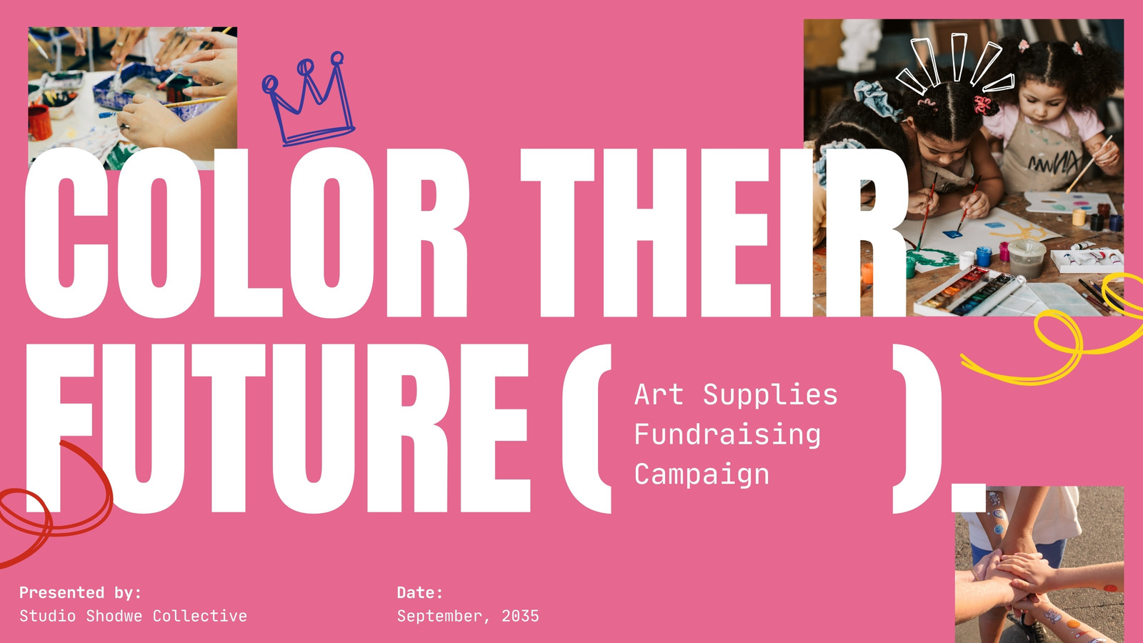 Pink and White Playful Art Supplies Fundraising Charity Presentation