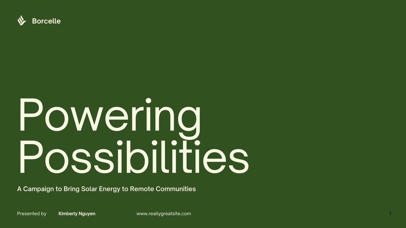 Green and White Minimalist Solar Power for Remote Villages Charity Presentation