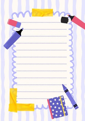 Playful Cute School Office Stationery Notes Page Border Canva template, violet