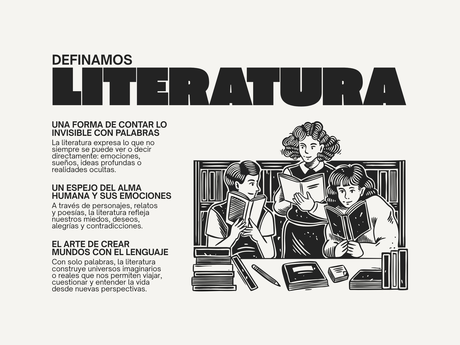 Gráfica de definición de la literatura ilustrativo gris y beige