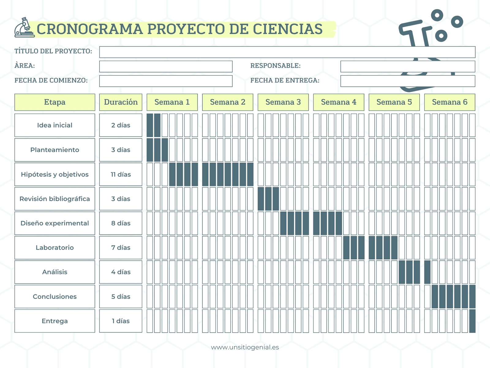 Gráfico Cronograma Proyecto Ciencias Moderno Verde y Amarillo