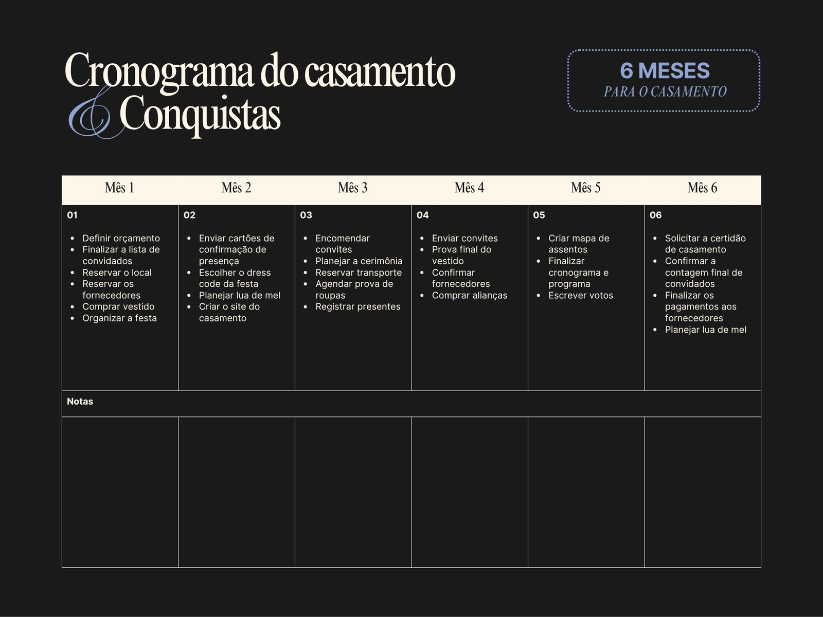 Gráfico de cronograma de casamento com estilo clássico minimalista em preto e bege