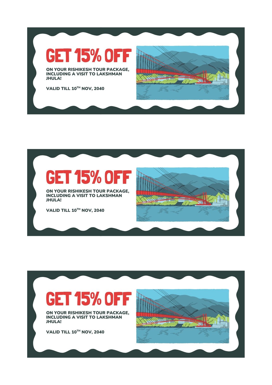 Red White and Blue Illustrated Rishikesh Travel Offer Coupon