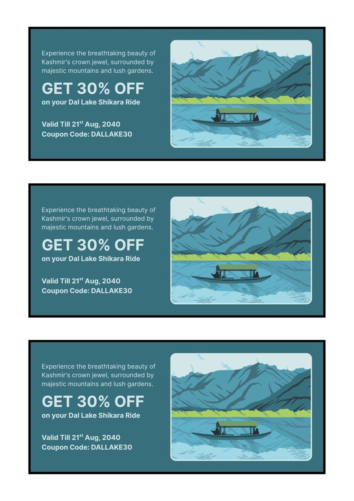 Blue and Teal Illustrated Kashmir Travel Discount Coupon