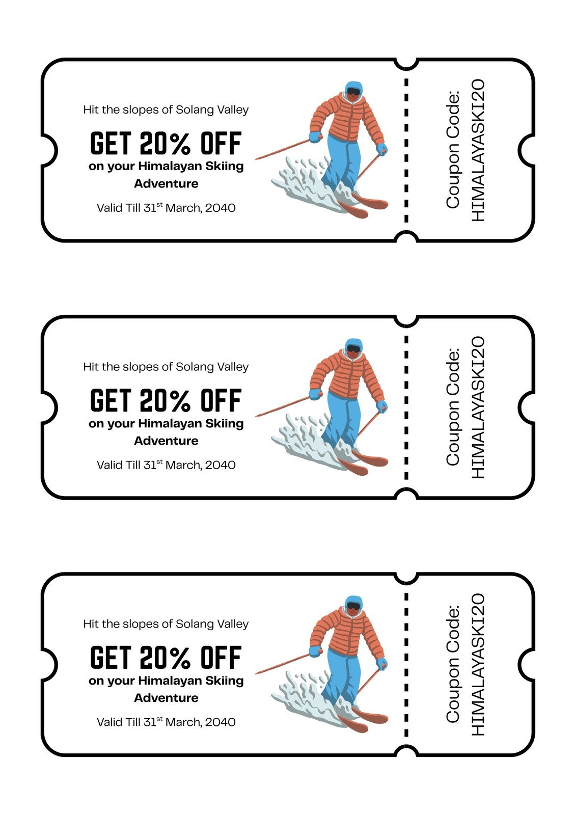 Orange Blue and White Simple Skiing Adventure Coupon