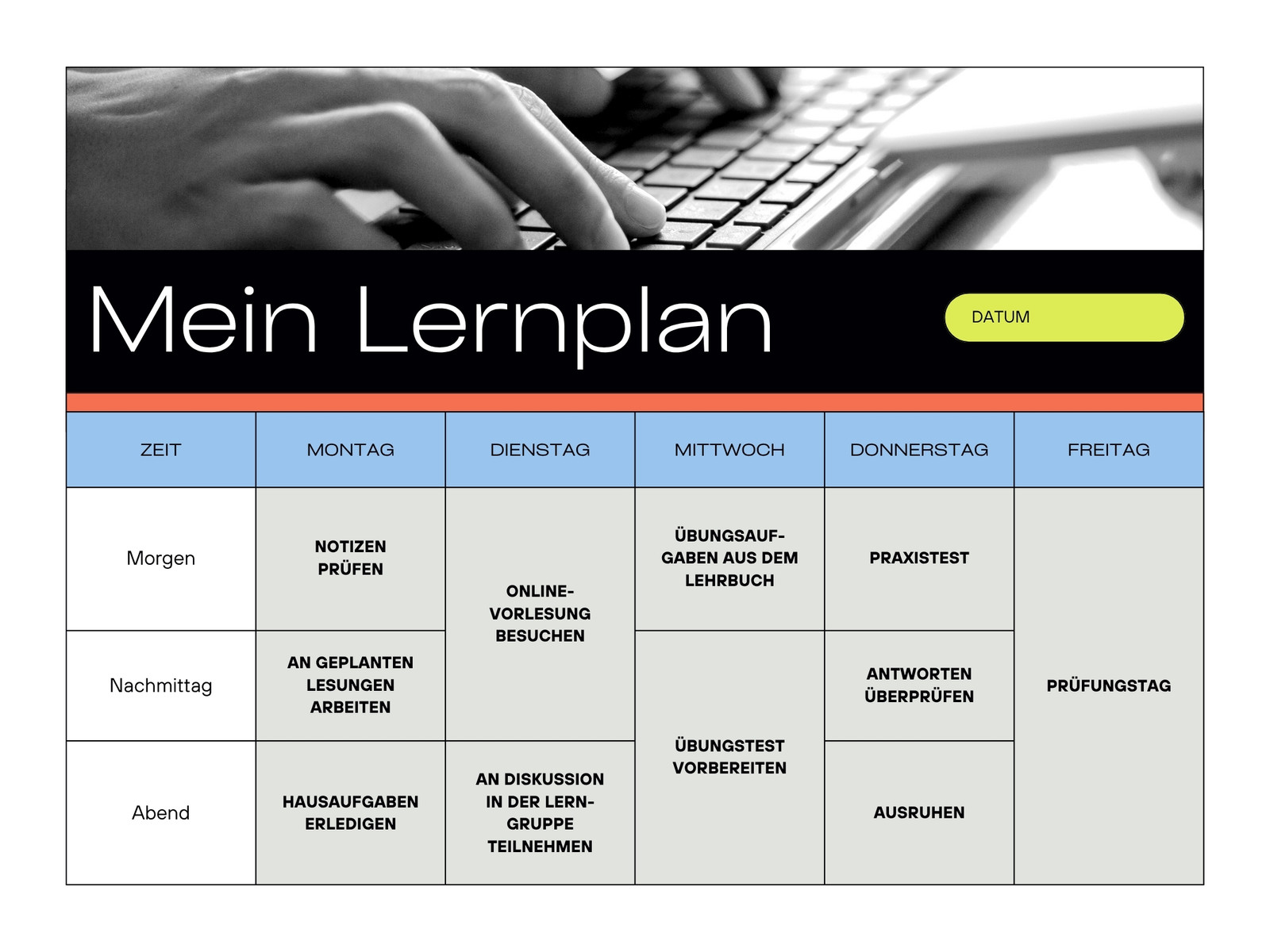 Schwarz Blau Geordnet Moderner Stil Lernplan Studienplan-Diagramm