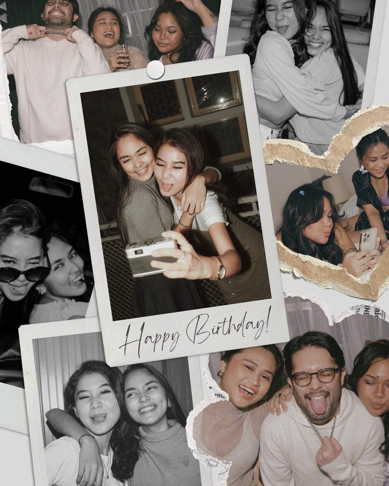 Beige Neutral Polaroid Collage Happy Birthday Instagram Post