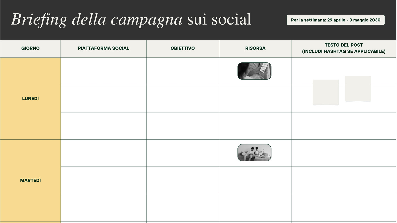 Lavagna Online Calendario dei Contenuti dei Social Media