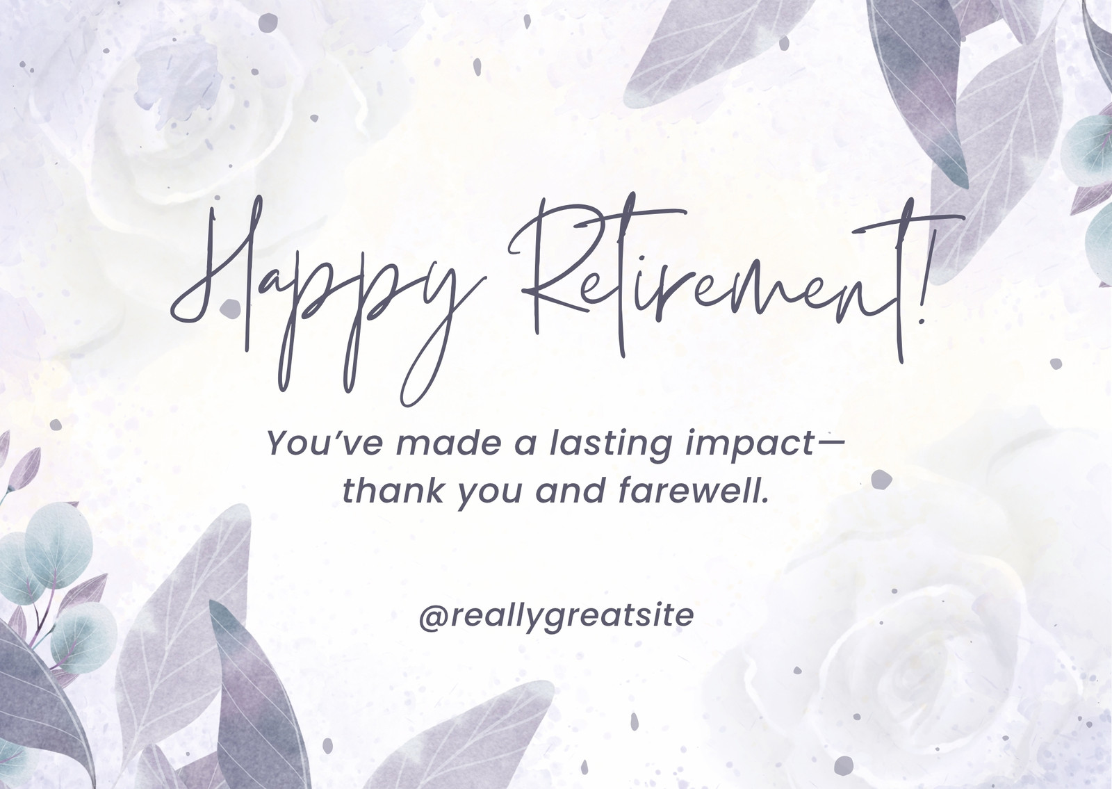 Purple and White Elegant Watercolor Retirement Card