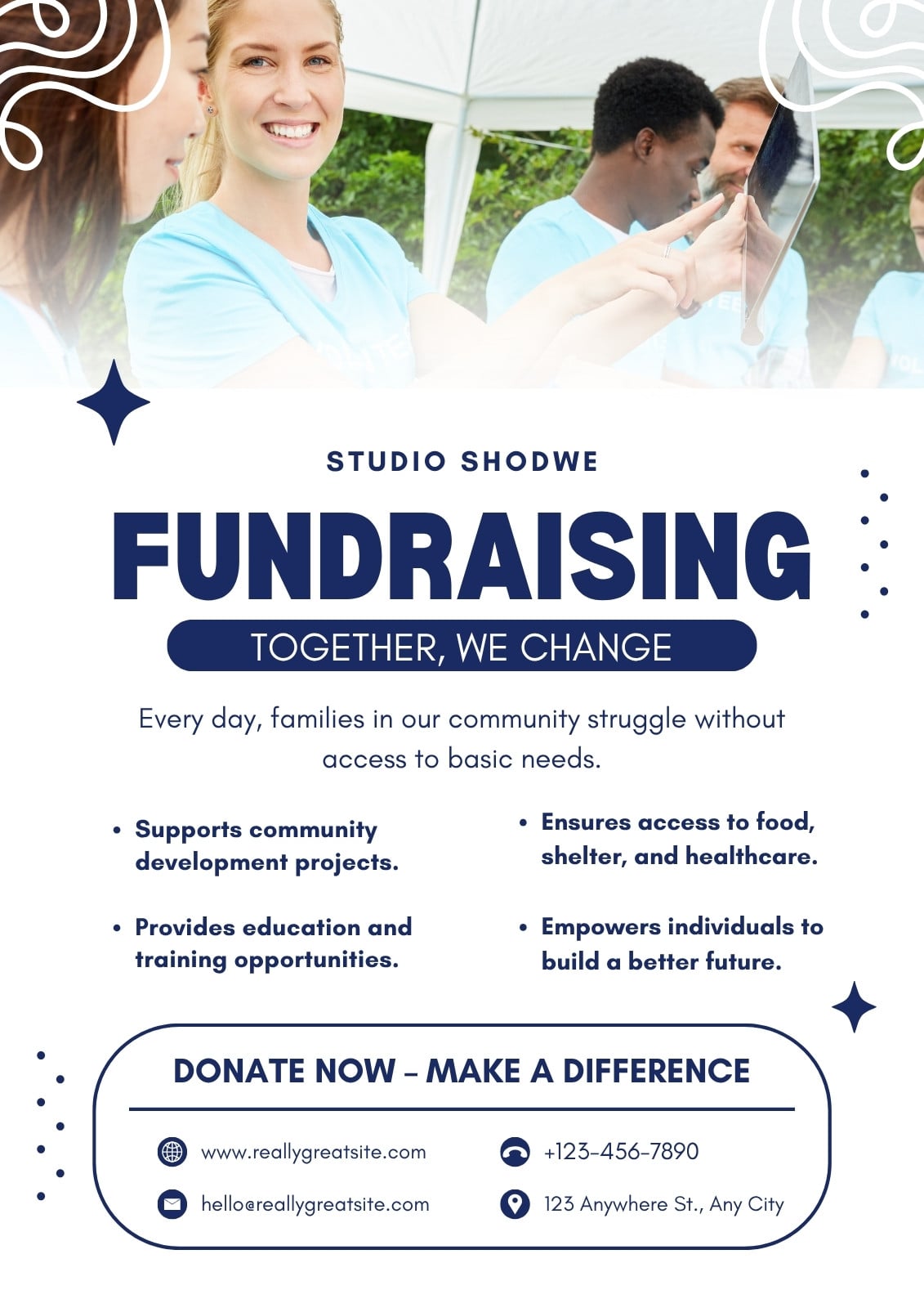 Blue And White Modern Fundraising Flyer