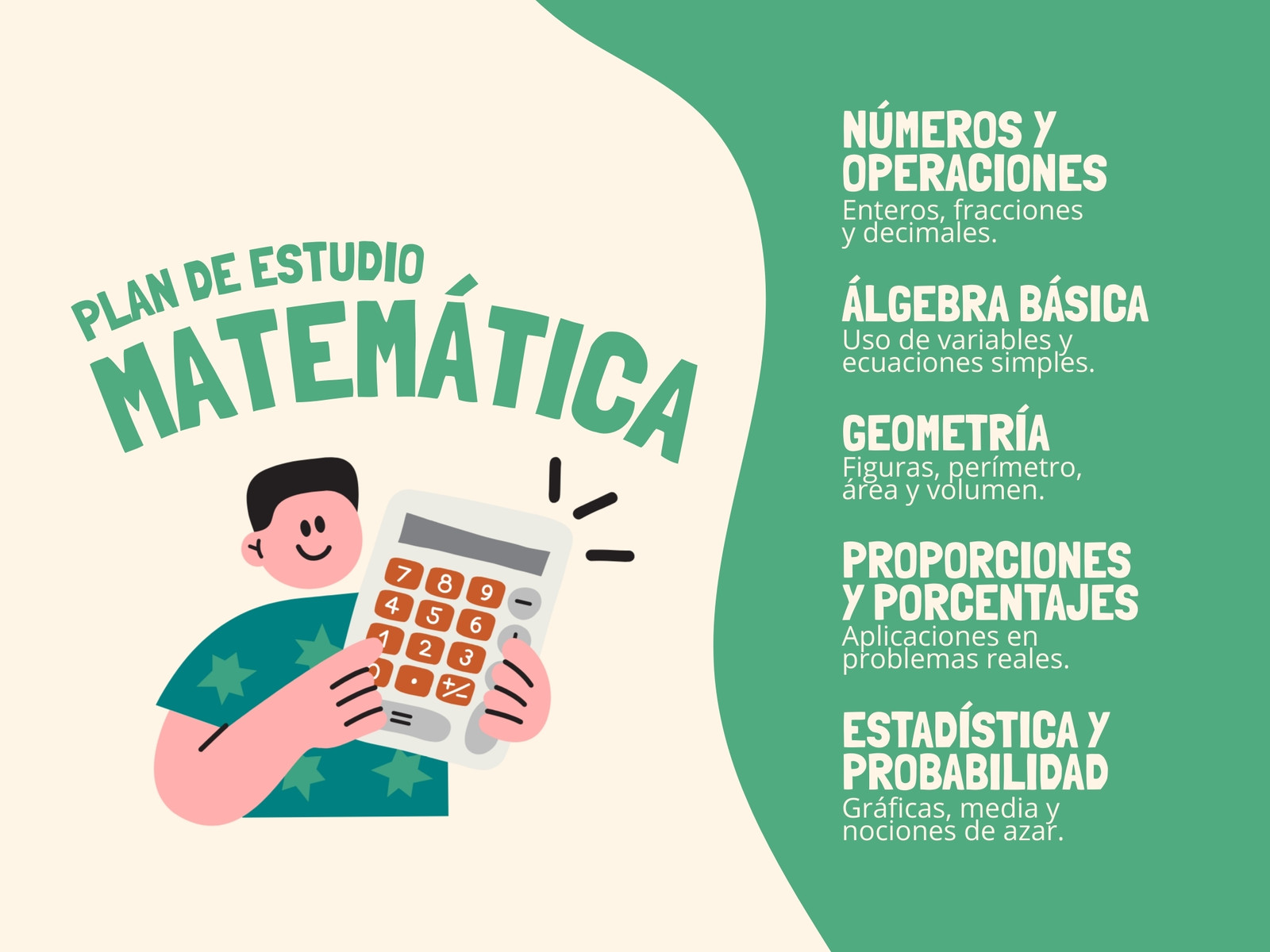 Gráfica de plan de estudio de Matemática ilustrativo verde y amarillo