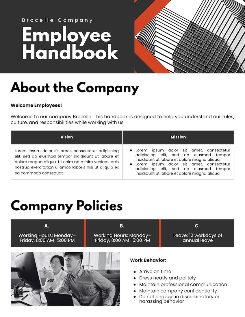 Grey Red Professional Employee Handbook Document