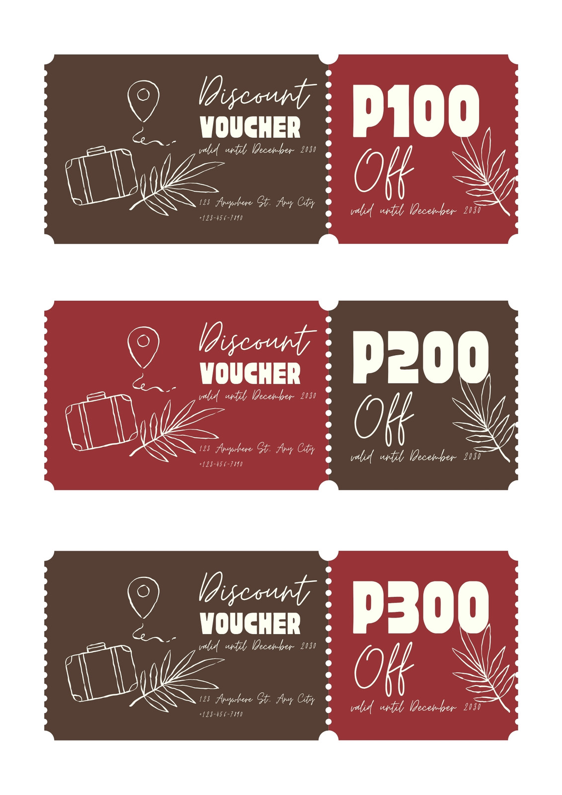 Brown and Red Minimal Promotion Tour Guide Travel Discount Voucher Coupon