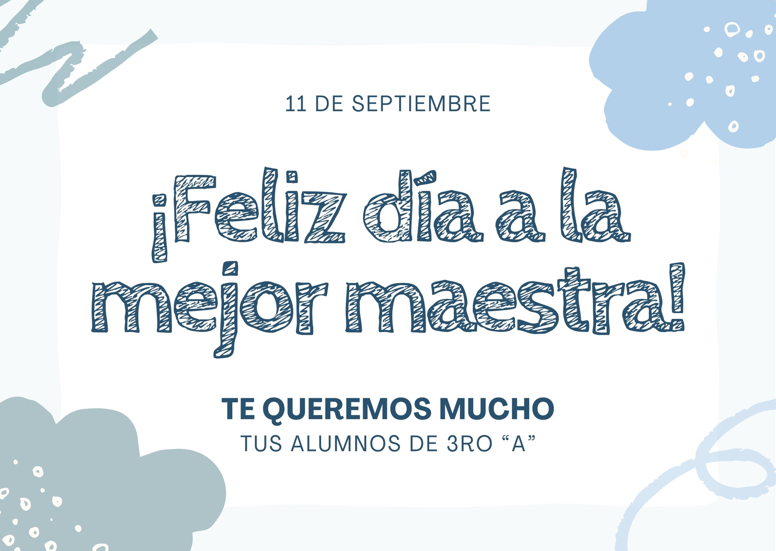 Tarjeta Feliz Dia del Maestro Infantil Ilustrada Minimalista Azul y Verde