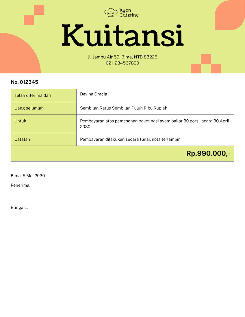 Kuitansi Katering Modern Geometris Putih Hijau Limau