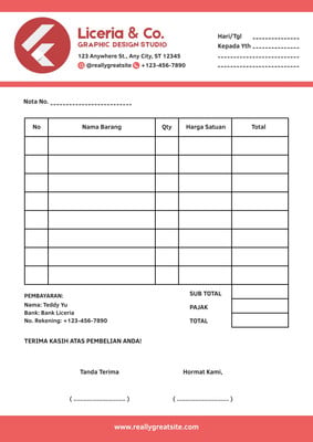 Contoh Invoice Gratis buat Tagihan, Pembayaran & Nota - Canva