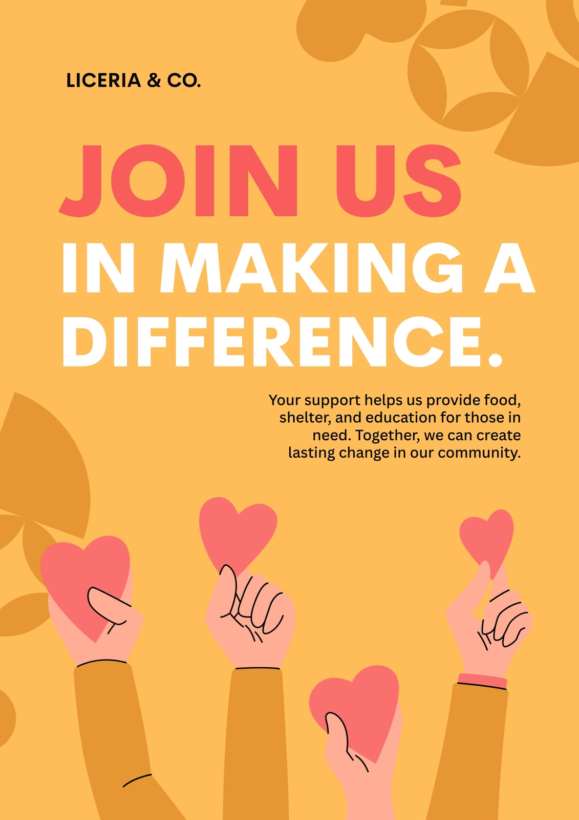 Pink And Yellow Creative Illustrative Nonprofit Charity Donation Awareness Volunteer Support Community Flyer