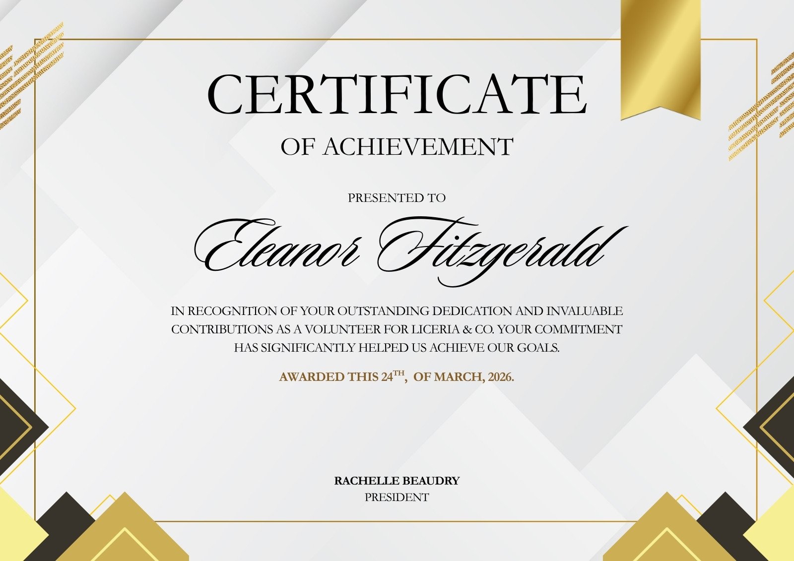 Gold Black and White Modern Professional Achievement Certificate