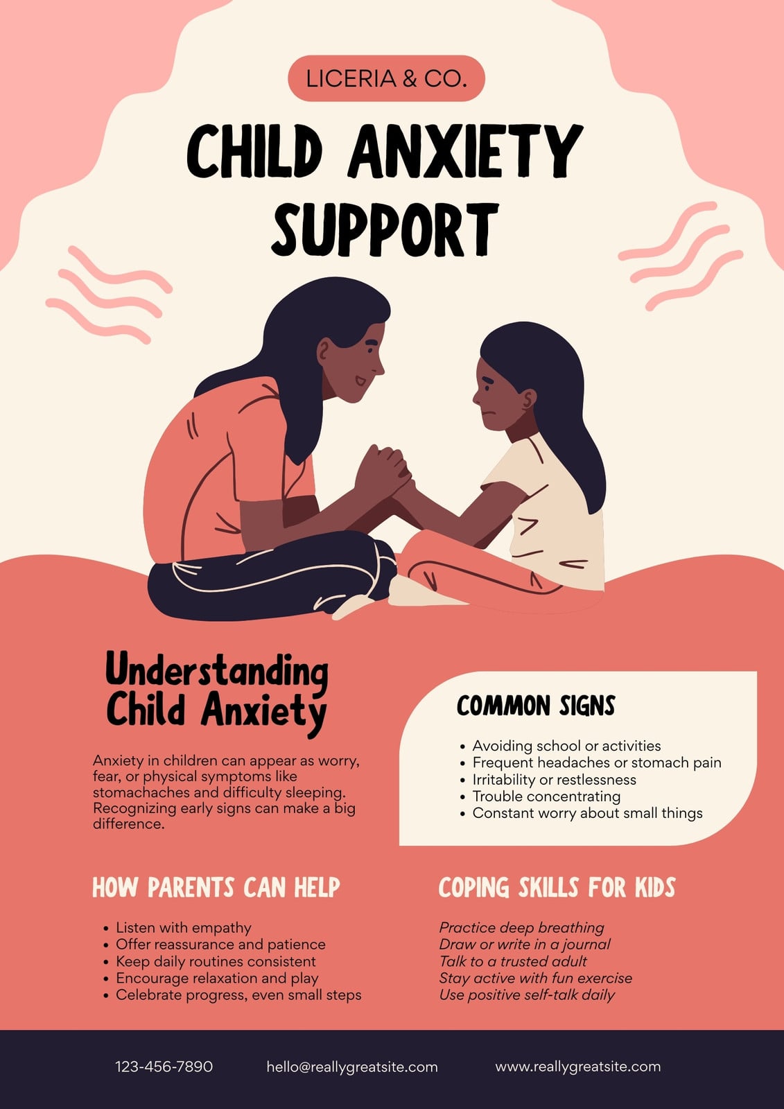 Pink And Beige Illustrated Parenting Child Anxiety Support Poster