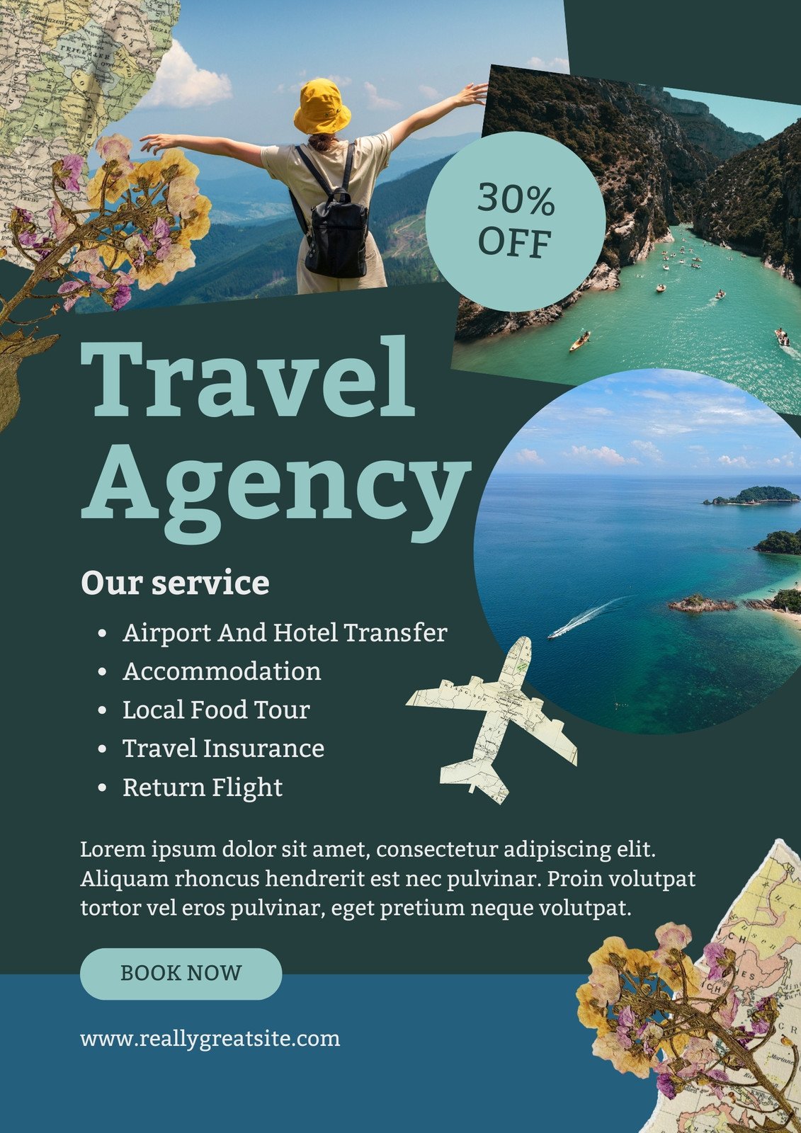 Blue and White Modern Travel Agency Flyer