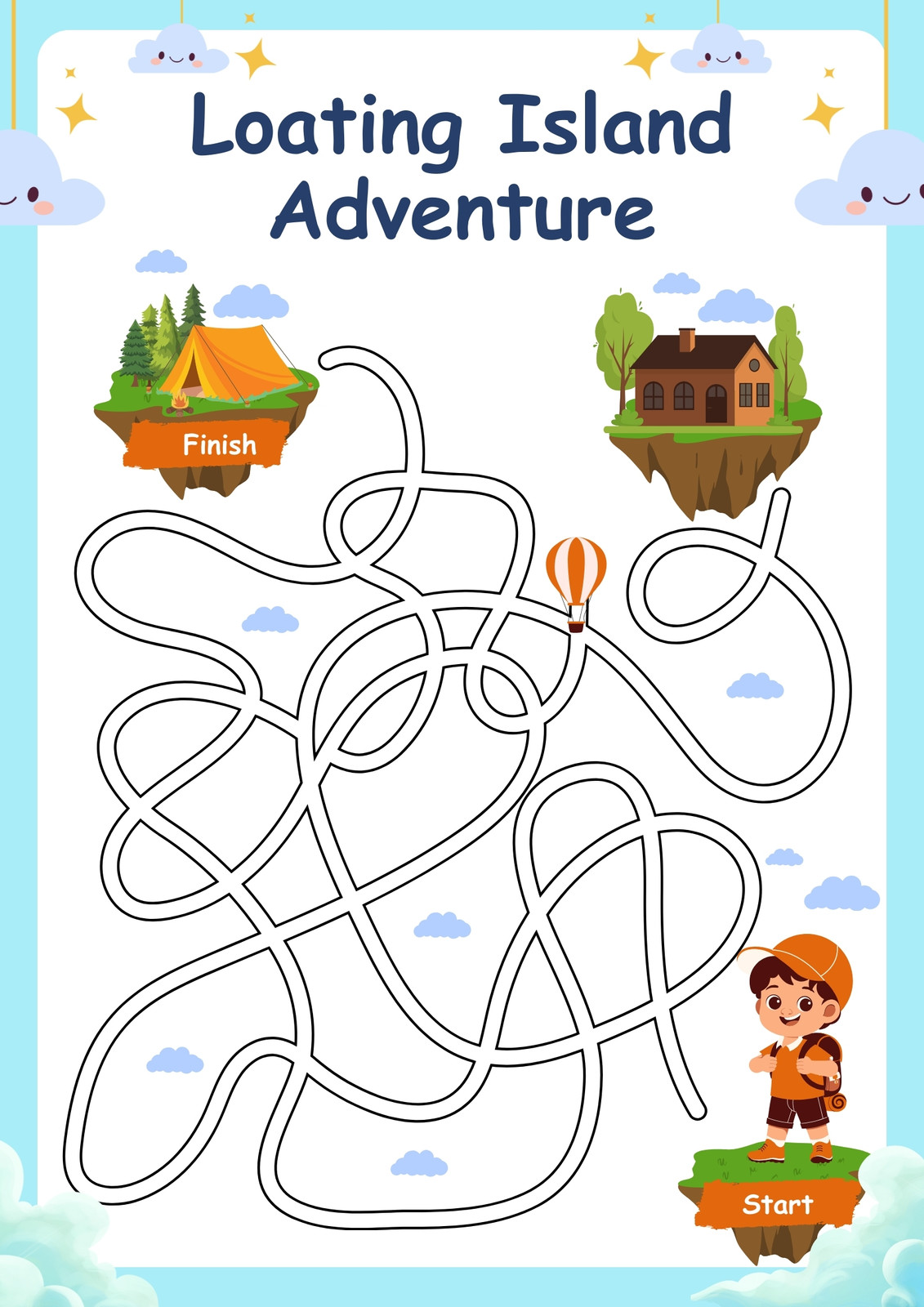 Orange White and Blue Playful Floating Island Maze