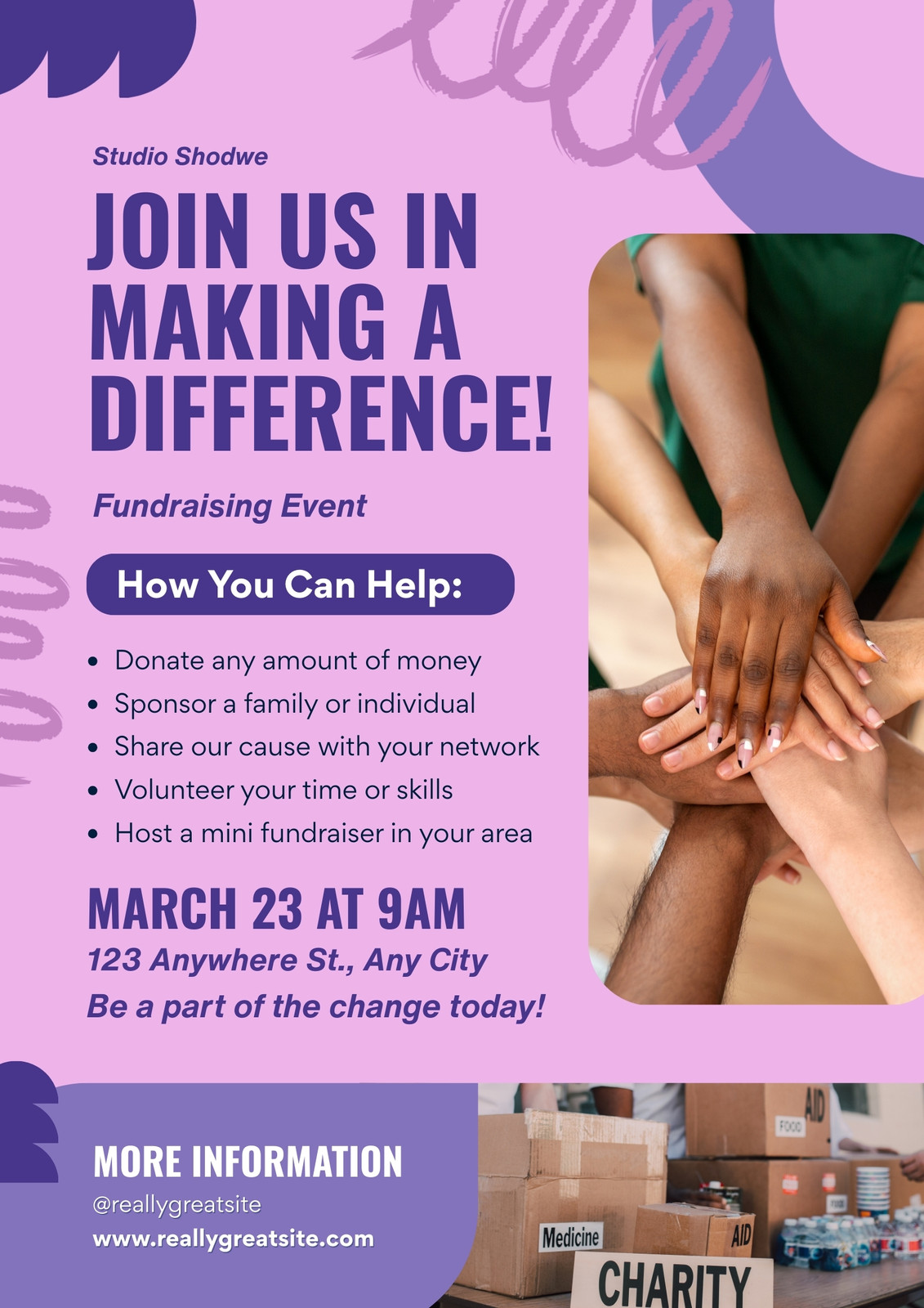 Purple And Pink Playful Charity Fundraising Flyer