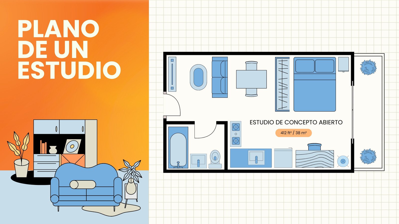 Pizarrón virtual de plano de estudio neón corporativo naranja azul