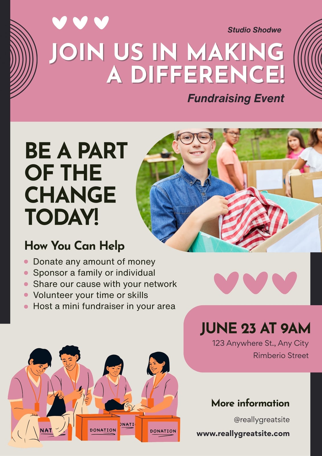 Pink And Gray Minimalist Charity Fundraising Poster