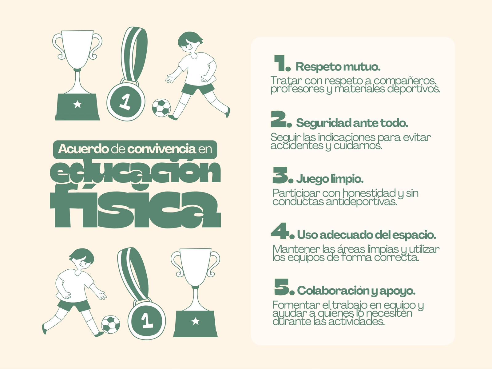 Gráfica de acuerdo de convivencia en educación física ilustrativo verde y amarillo