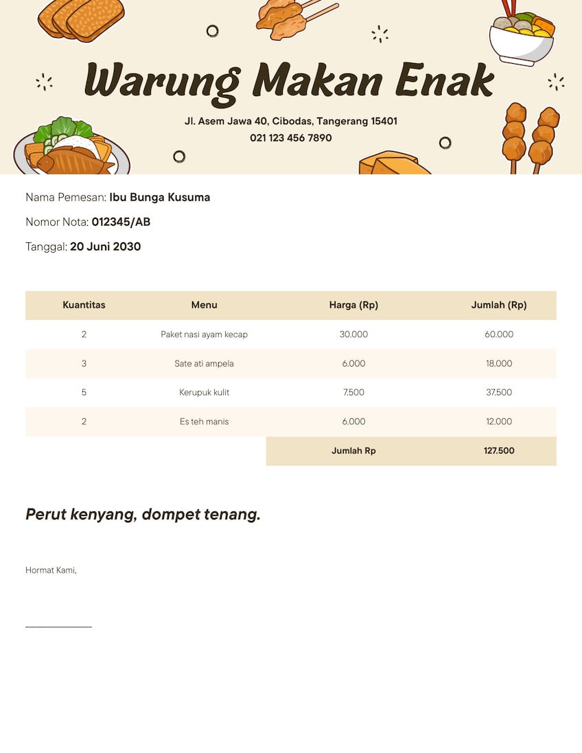 Nota Warung Makan Ilustratif Putih Krem