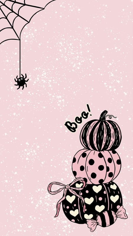 Cute Retro Halloween Pumpkin Boo Phone Wallpaper Canva template, pink