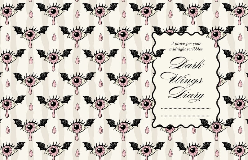 Retro Spooky Eye Journal Cover Notebook Wrap Canva template, pink and black