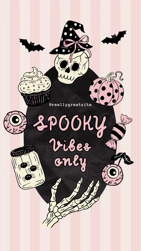 Retro Illustrated Whimsical Spooky Halloween Greeting Instagram Story Canva template, pink and black