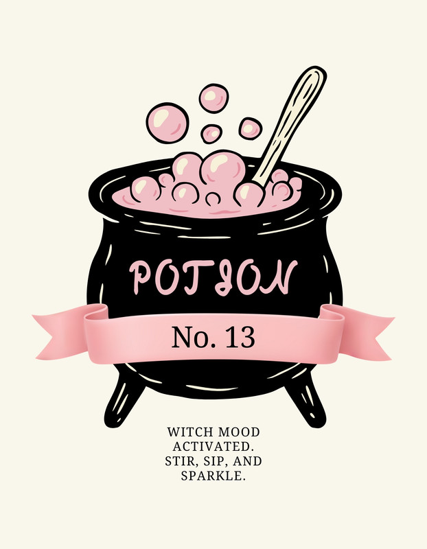 Illustrated Whimsical Witch Cauldron Potion Halloween T-Shirt Canva template, pink and black